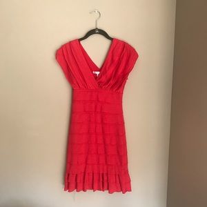 Max Studio Orange Red Layered V Neck Dress Size XS